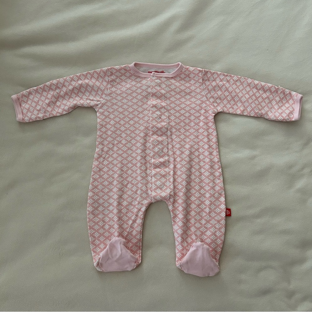 Magnetic Me pink and white footie pajamas